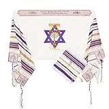 3 ARCHES USA, Yeshua Light Of The World Prayer Shawl, Purple Messianic Tallit Prayer Shawl 72”X22” With Bag-Tallit prayer shawl from Israel with Scripture Corners.
