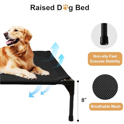 Elevated Dog Beds for Medium Dogs, Portable Raised Medium Dog Bed for Indoor & Outdoor Use, No-Slip Feet Pet Cots, Pet Hammock with Breathable Mesh, Black - Image 4
