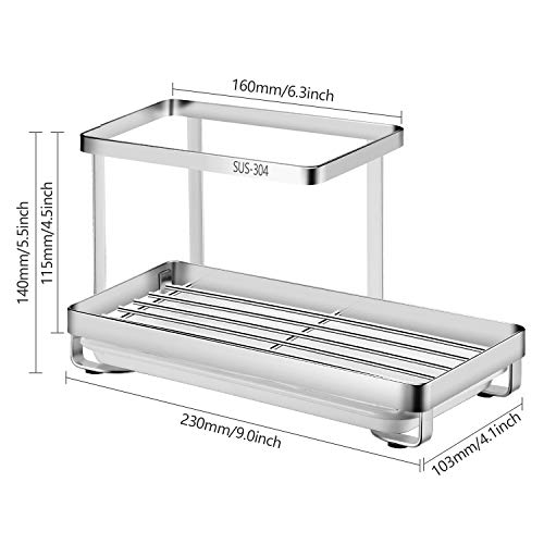 Oyydecor Kitchen Sink Caddy Organizer with Drain Pan Sponge Soap Brush Holder SUS304 Stainless Steel (Silver) - Thumbnail 6