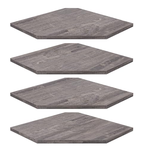 Homode Corner Shelf Wall Mount, Set of 4 Corner Floating Shelves with Cord Hole, Wall Shelf Organizer, Wood Hanging Storage Shelving for Bathroom Bedroom Kitchen, Rustic Grey