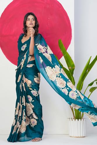 Image of MIRCHI FASHION Women Saree Floral Printed Chiffon | Breathable Lightweight Summer Sari for Office and Daily Use with Unstitched Blouse (Available in 20 Styles)