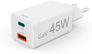 Hama Schnellladegerät USB (Ladegerät mehrfach, USBC, USBA, Handy Tablet Laptop Universal Ladegerät, Netzstecker Schnellladen, Netzteil, Power Delivery/Quick Charge 3.0, GaN Charger, 45 W)
