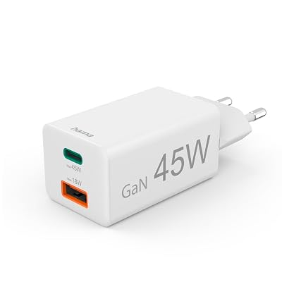 Hama 45W Chargeur Rapide Compatible iPhone, Samsung, MacBook - [PD + QC 3.0] [Recharge Optimisée] [2 Ports] Blanc
