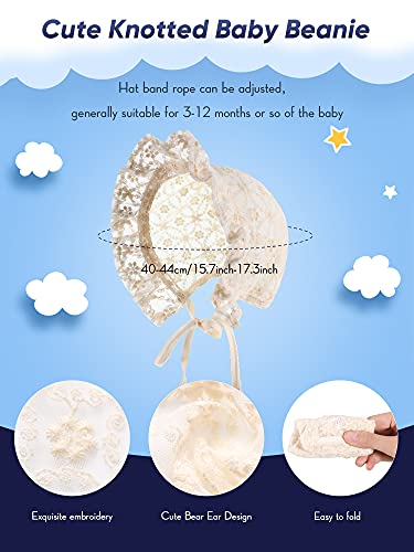 Unittype 2 Pcs Baby Bonnets Girls Eyelet Summer Sun Hats Lace Cotton Christening Toddler Beanie Sun Protection Hat (White, Beige White,Floral Style) #TOP2