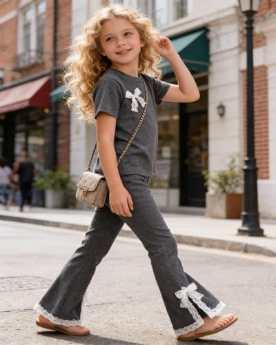 Image of OLMRJKD Kid Toddler Girl Clothes Outfits Short Sleeve Butterfly Top Flared Leg Pants Summer Clothing Set
