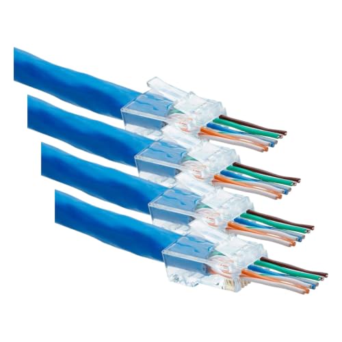 TRUE CABLE Cat6A Extra Large RJ45 Pass Through Connectors, Staggered, Unshielded (UTP) Modular Plug, UL Listed, EZ Crimp End, Gold Plated 3 Prong 8P8C, 100 Pieces (Pack of 4)