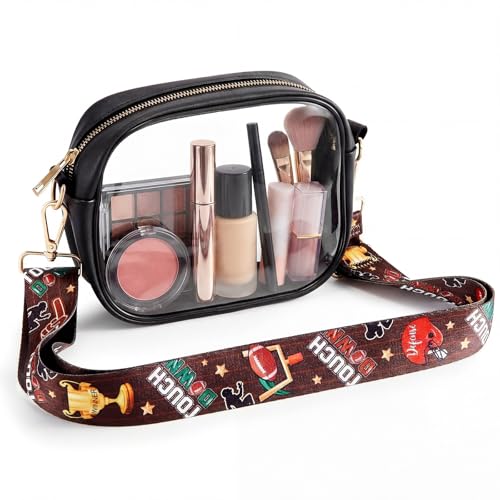 Clear Football Purse Stadium Bag with Touchdown Strap Black Curved
