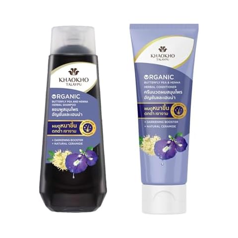 Herbal Shampoo & Conditioner - Butterfly Pea and Henna Extracts, Strengthen Hair Roots, Prevent Gray Hair Silver hair 185 ml (6.25 oz) each, Paraben Free, Sulfate free shampoo 100% Natural Cover