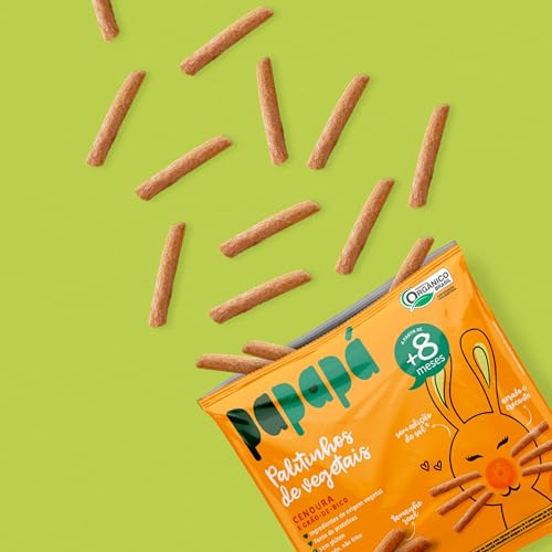 Papapá, Palitinho de vegetais infantil (Biscoito), Orgânico, Sabor Cenoura, 20g, Laranja