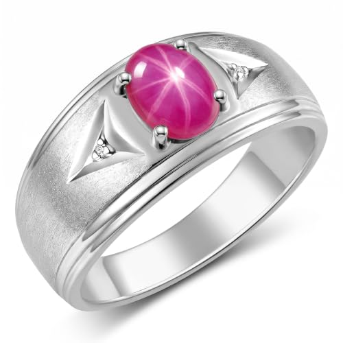 Image of Rylos Men's Rings Classic Design 8X6MM Oval Gemstone & Sparkling Diamond Ring - Color Stone Birthstone Rings for Men, Sterling Silver Rings in Sizes 8-13. Elevate Your Style with Timeless Elegance!