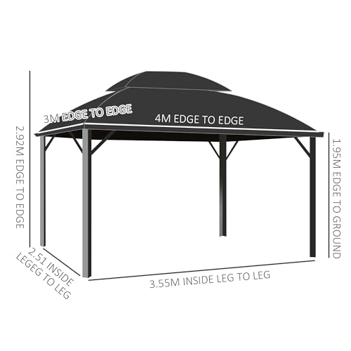 Outsunny 4 x 3m Polycarbonate Hardtop Gazebo for Outdoor Use, Garden Patio Structure with Curtains, Netting, Double Roof, Aluminium Frame for Lawn, Yard, or Deck - Image 7
