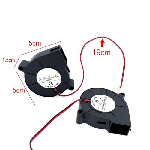 JZK 2PCS Kleines Gebläse 24V 5015 lüfter, Geschwindigkeit: 6500 U/min/min, 50x50x15mm, 3D-Druckergebläse Lüfter 24V 5cm, Bürstenloser DC Lüfter 50mm – Bild 3