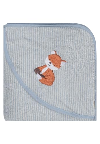 Sterntaler Kapuzenbadetuch Fuchs Filou 100x100 cm – Babyhandtuch mit Kapuze aus 100% Baumwolle, saugfähig & weich – Kinder Badetuch mit dezenten Streifen und süßer Applikation – Unisex graublau