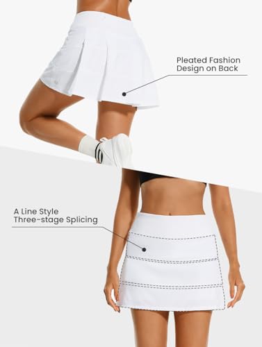 HODOSPORTS Saia de tênis feminina plissada para golfe saia com bolsos cintura alta atlética, Branco,