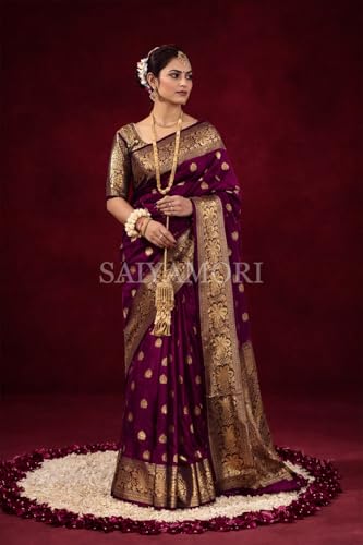 Image of Women's Soft Silk Style Jacquard Saree with Rich Zari Woven Border & Pallu | 5.6 Mtr Saree with 0.8 Mtr Unstitched Blouse