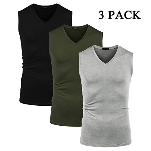 Coofandy Men's 3 Pack Workout Shirts V Neck Tank Tops Multipack Bodybuilding Gym Athletic Jogging Running Muscle Tee Shirts #TOP4
