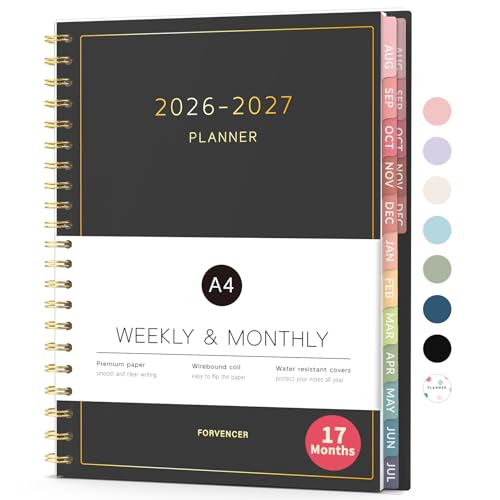 Aug 2026 - Dec 2027 Planner, Forvencer 17 Month Academic Planner 2026-2027, 8.5" x 11", Calendar Planner Weekly and Monthly, Daily Agenda Book, College School Supplies for Student Teacher, A4, Black