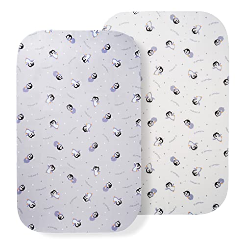 Image of Comfy Mattress Pad Bassinet Sheet (2 Per Pack) Li’l Pengyu, Dual Front Super Soft Double-Brushed Microfiber & TPU Waterproof Neutral Fit Sheets, Crib Sheets for Boys Girls, Toddler Bed (31.1"X19.5")