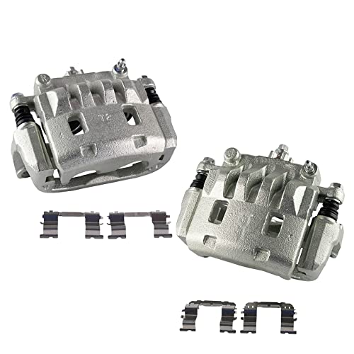 Image of TRQ Front Driver and Passenger Side Brake Caliper Set 2 Piece Caliper Brackets Hardware for 2003-2006 Subaru Baja 2003-2010 Forester 2003-2005 Impreza WRX 2010-2012 Outback 2.5i