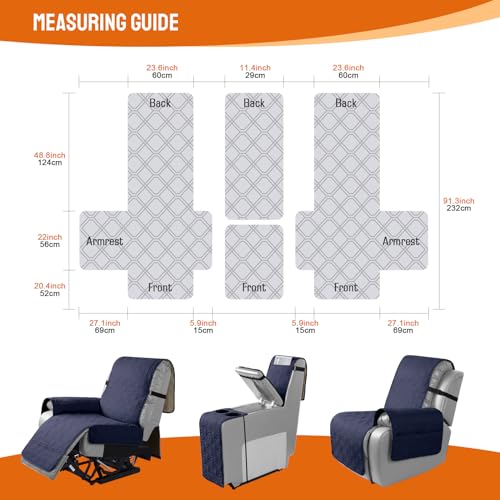 Image of VANSOFY Loveseat Recliner Cover with Console 100% Waterproof Sofa Slipcovers Non-Slip Reclining Couch Cover Split Sofa Covers Furniture Protector for Pets, Dogs(Dark Blue)