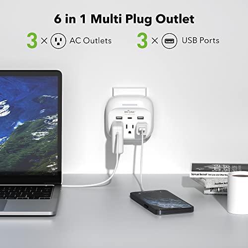 Image of BN-LINK Multi Plug Outlet Extender 2 Pack, 3 Wall Outlets Outlet Splitter with 3 USB Ports(1 USB C), Charging Adapter for Dorm, School, Travel, Office, Home
