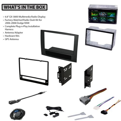 6.8” Double Din Car Stereo Kit For Dodge Ram Truck Dash Kit, Touch Screen Radio, Apple Carplay, Android Auto, Bluetooth, Rear Camera Input, Dash Kit, Antenna Adapter (Black 2006-2008 Ram Truck) #TOP4