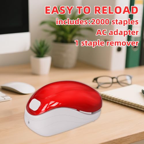 Image of Electric Stapler-Red,Including 2000 Staples and 1 Staple Remover, Suitable for Palm Size and high Comfort，25 Sheet Capacity, AC Adapter or Battery Powered，Battery not Included