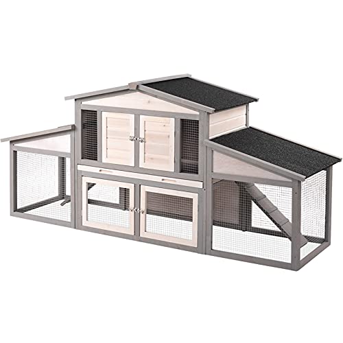 Bunny Cages For Rabbits Indoor, 88" Outdoor Waterproof Wooden Chicken Coop, Rabbit Hutches, With Ventilation Door, Pull Out Tray And Double Runs, For Rabbits, Chickens, Cats, Small Animals #TOP1