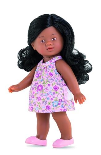Muñeca Mini Corolline Rosaly 8" con cabello negro y vestido floral miniatura 1
