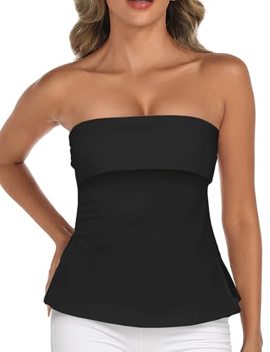 AURUZA Tube Tops for Women Strapless Backless Bandeau Top Sexy Going Out Trendy Off Shoulder Side Split Summer Bustier Tops