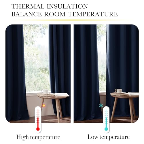 Image of NICETOWN 100% Blackout Curtain Panels, Thermal Insulated Same Color Liner Curtains for Nursery Room, Noise Reducing and Cold Blocking Drapes for Windows (2 Panels, Navy Blue, W42 x L63)