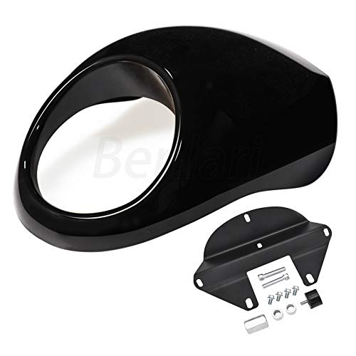 Benlari Motorcycle Headlight Fairing Mask Vivid Black Fork Cowl Visor with Bracket Compatible for Harley Davidson Sportster Dyna XL FX Iron Super Glide 883 1200 1982-2020