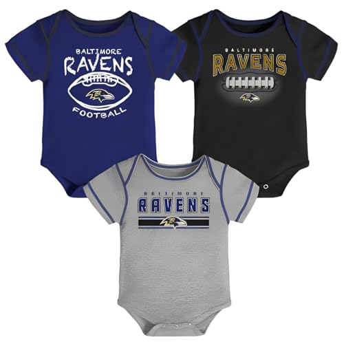 Outerstuff NFL Newborn Infants Touchdown 3 Piece Onesie Creeper Bodysuit Romper Set (Baltimore Ravens, 3/6 Months)