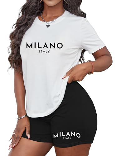 Hilinker Womens 2 Piece Outfits Short Sleeve Top and Shorts Set Summer Workout Casual Tracksuit3