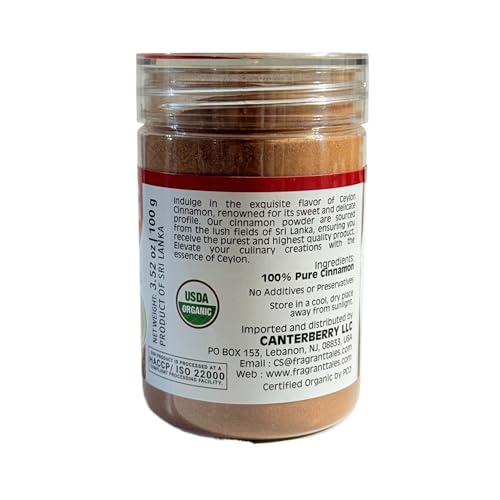 Premium Organic Ceylon Cinnamon Powder - 3.52 Ounces (100 grams), True Ceylon, USDA Certified, Non-GMO, Gluten-Free, Pure Sri Lankan Cinnamon for Cooking,Baking and Brewing
