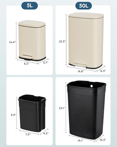 Caneca de basura rectangular 50 L acero inoxidable beige miniatura 2