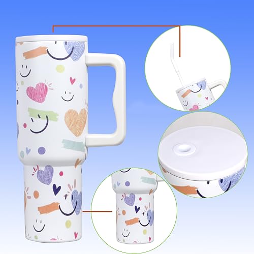 Image of Stainless Steel 1200 ml Vacuum Tumbler with Lid & Straw - Double‑Wall Insulated Cup for Travel, Gym & Office - Keeps Beverages Hot or Cold - 1.2 L Capacity (White Smily)