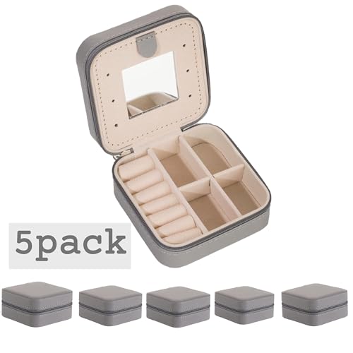 Image of KElofoN 5 packTravel jewelry case Travel jewelry box Travel Jewelry Organizer Small Jewelry Organizer Box for Girls Women with Mirror (Grey-5)