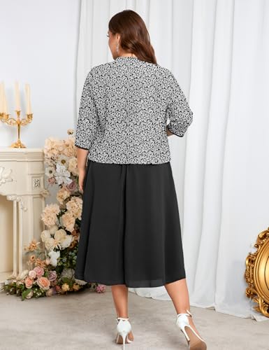 Image of ZOMVA Plus Size Sparkly Mother of The Bride Dresses with Jacket 2 Piece Chiffon A-Line Dress Wedding Guest Formal
