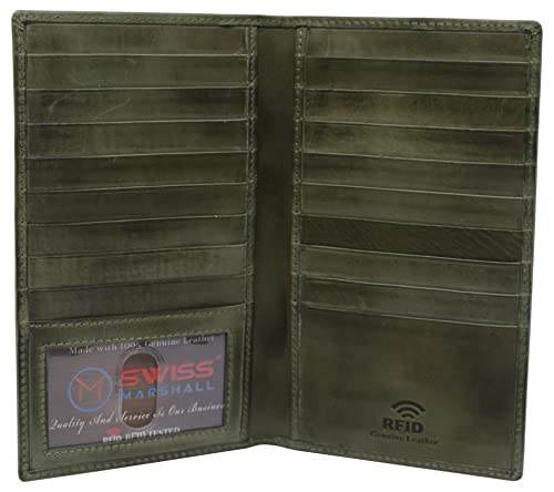 RFID Blocking Bifold Genuine Leather Credit Card ID Holder Long Wallet (59S Green)