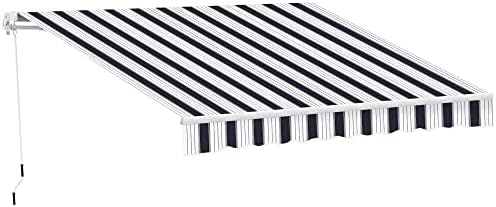 Outsunny 2.5m x 2m Garden Patio Manual Awning Canopy Sun Shade Shelter Retractable with Winding Handle Blue White