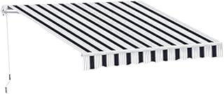 Outsunny 2.5m x 2m Garden Patio Manual Awning Canopy Sun Shade Shelter Retractable with Winding Handle Blue White