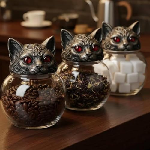 Juego de 3 botes góticos ideales para regalar a amantes de los gatos y la cocina 4
