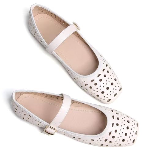 Women Summer Mary Jane Flats Breathable Low Heel Fashion Dress Shoes Square Toe Buckle Strap Casual Office Beach Shoes3