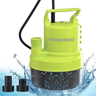 PANRANO 1/3 HP Submersible Water Pump 2000 GPH Portable Small Sump Pump For Pool Cover, Basements, Puddles, Gardens Ponds With 16.4 Ft Power Cord and Hose Adapters, Yellow
