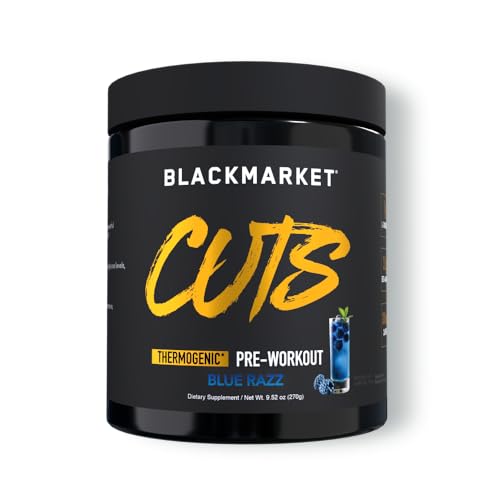 Image of BLACKMARKET CUTS Pre Workout - Flavored Energy Powdered Drink Mix for Men & Women, Great for Muscle Definition, Thermogenic, Creatine Free, (Blue Razz, 30 Servings)