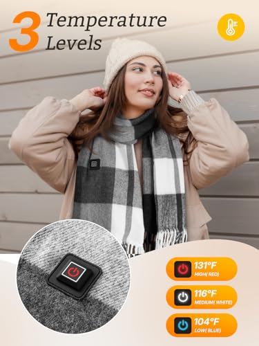 eventek Beheizbarer Schal, Winter Warmer Beheizter Schal Damen/Männer, Einstellbare Temperatur mit 3 Stufen und mit 5500mAh Akku, für Weihnachten, Outdoor