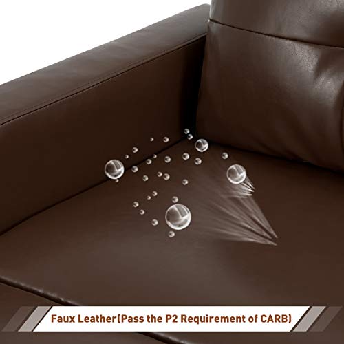 YODOLLA Convertible Sectional Sofa Couch, L-Shaped Sofa Couch with Modern Faux Leather, Dark Brown Sectional for Small Space