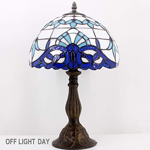 Image of WERFACTORY Tiffany Table Lamp Navy Blue Baroque Stained Glass Style Light