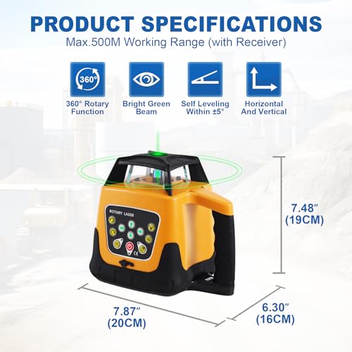 Iglobalbuy GY0000301-Y-US Self Leveling Rotary Laser Level System 500M Range Kit With Surveying Tripod + Aluminum Grade Rod 16.4Ft, Green Automatic Self-Leveling Rotating Transit Laser Level Grading thumb #4